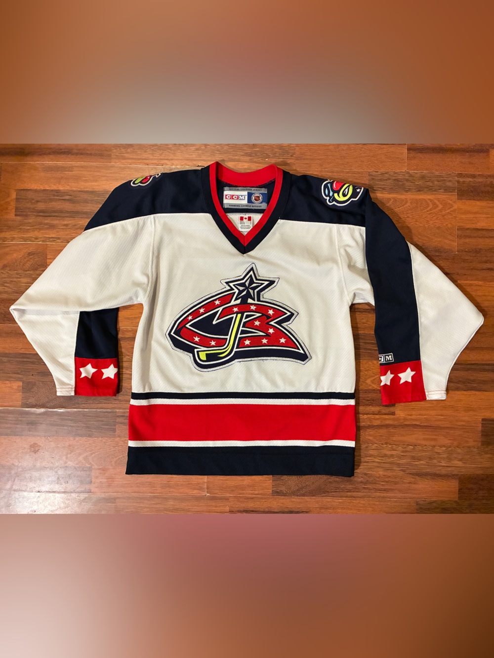 CCM Columbus Blue Jackets Retro White Navy Red Hockey Jersey